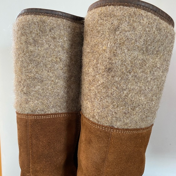 Womens Brown Leather and Wool Platform Boots - Picture 16 of 16